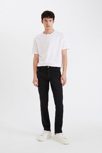 DeFacto Pedro Slim Fit Skinny Fit Κανονική μέση στενή πλευρά Μαύρο τζιν παντελόνι R8788az25sp
