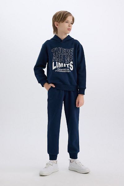 DeFacto Hooded Printed Sweatshirt and Elastic Sweatpants for Boy - 2-Piece Set B0409A824Cw