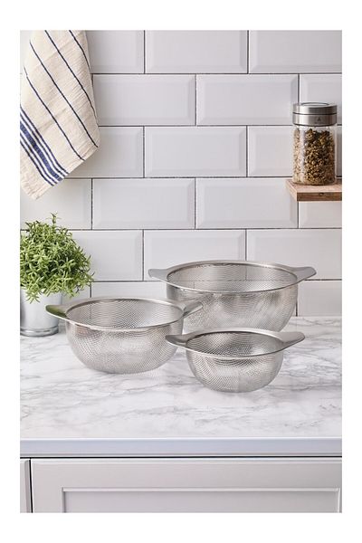 Aryıldız Multi-Purpose Stainless Steel Wire Strainer with Handles Set of 3 18cm - 22cm - 26cm