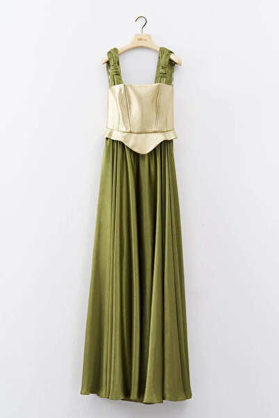 cercis Askılı Metalik Korsajlı Uzun Abiye Elbise