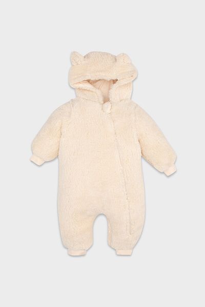 DeFacto Baby Girl Newborn Beige Zippered Plush Jumpsuit with Hat D6019A524Wn