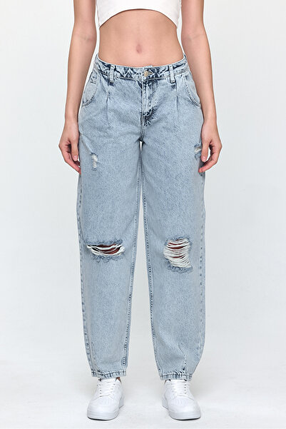 Nob Yüksek Bel Detaylı Blue Jean