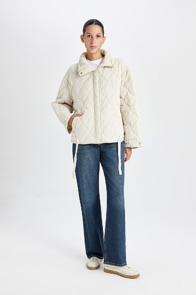 DeFacto Polo Neck Waterproof Thin Seasonal Coat - Quilted and Pocketed D6476Ax25Sp