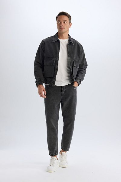 DeFacto Jeansjacke mit Polokragen und Reißverschluss – mit Taschen und Unterlegscheibe D5092ax24au