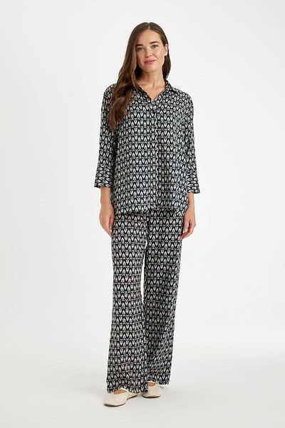DeFacto Casual Pants Wide Leg Wide Loose Leg Patterned High Waist C4042Ax24Au