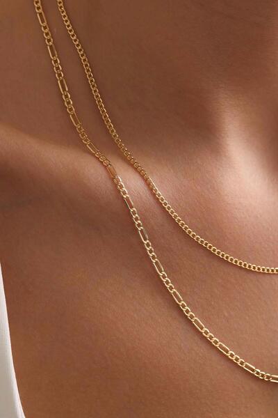 Bayar Gold 14 Ayar Altın Gurmet Ve Figaro Kombin Zincir Kolye