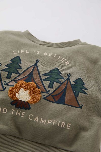 DeFacto Φούτερ Baby Boy Crew Neck Nature με εμπριμέ μαλακό γούνινο φούτερ D5642a524wn