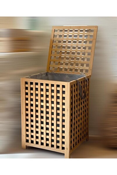 ALLEGRI Bambu Kapaklı Kirli Çamaşır Sepeti Banyo Düzenleyici Modern Şık Tasarım Organizer