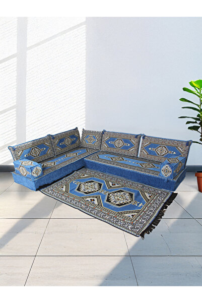 BAKIRÖZÜ HOME Şark Köşesi Takımı (20 CM MİNDER KALINLIĞI) Mavi Yahyalı Modeli...