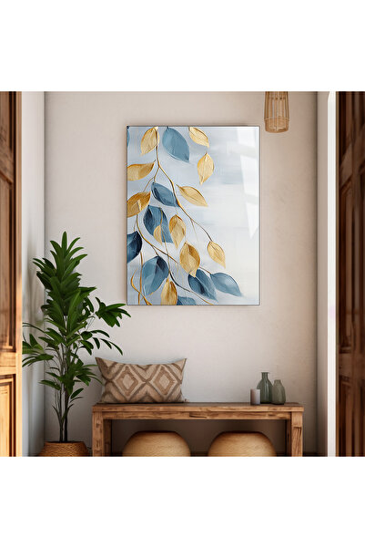 Harika bir ev HARİKABİREV | STICLA INSTRĂTUITĂ CU DESIGN FRUNZE ALBASTRU-ARĂN...