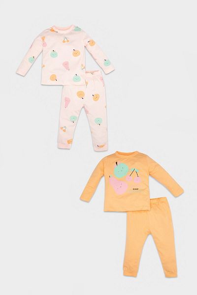 DeFacto Fruit Patterned Baby Girl Pajama Set - Long Sleeve, Combed Cotton, Set of 4 A9345A5Pn436