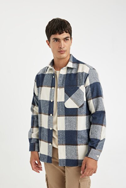 DeFacto Langärmliges Flanellhemd mit Polokragen – normale Passform Y1702az24wn