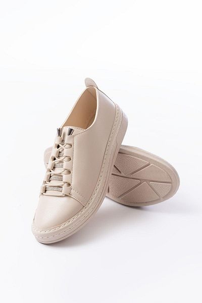 Aymood MK-9026 Pantofi sport casual cu șireturi bej cu accesorii din piatră