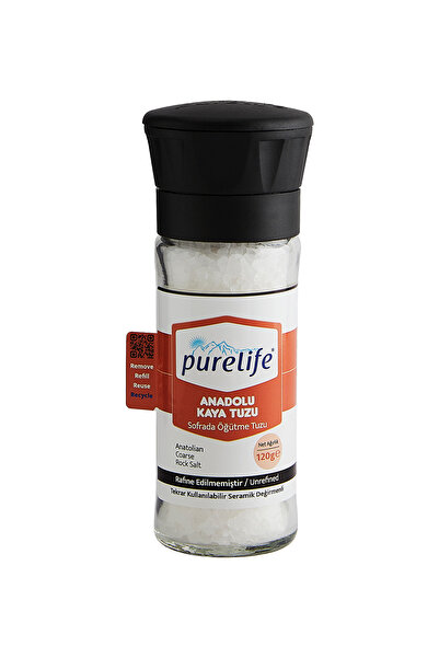 PureLife Kaya Tuzu Seramik Değirmenli Cam 120g Granül Anadolu Kaya Tuzu | Raf...