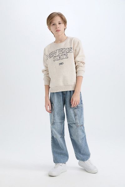 DeFacto Φούτερ Boy's Crew Neck με στάμπα D6210a824cw