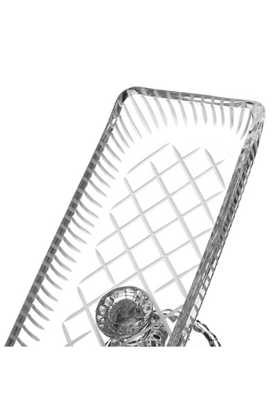 Dania Glass serving dish with an elegant design base, suitable for pastries, desserts, fruits, and all uses. Size: 38*13 cm.