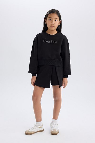 DeFacto 2-Piece Set for Girl - Long Sleeve Printed Sweatshirt and Shorts Skirt D5460A824Wn