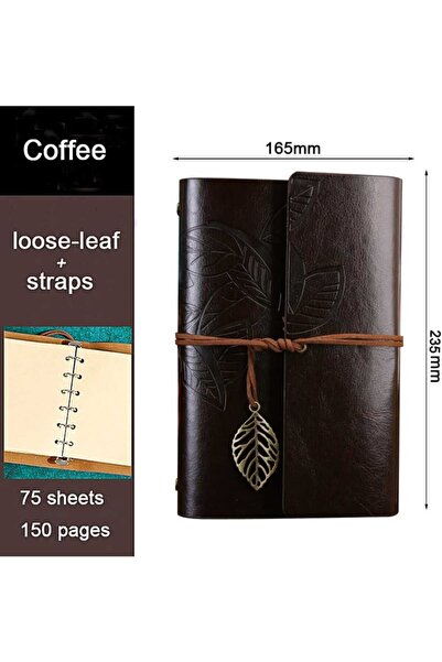 Menuzer Retro Vintage Klasik Deri Kapak Notebook Seyahat Günlüğü Doldurulabilir Eskiz Not Defteri, 165x220mm