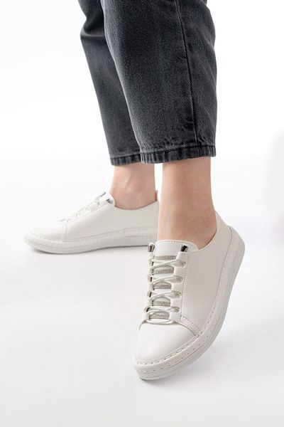 Aymood MK-9026 Pantofi sport casual cu șireturi albe cu accesorii din piatră