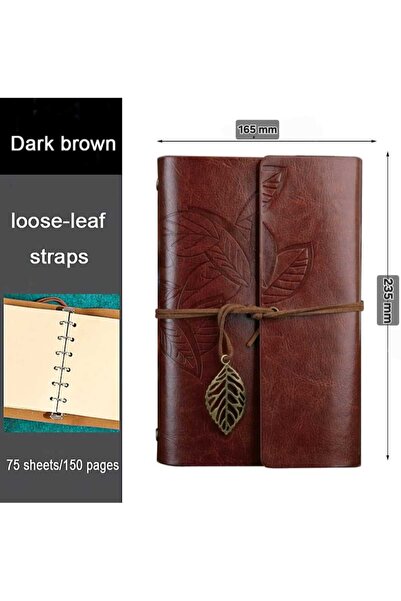Menuzer Retro Vintage Klasik Deri Kapak Notebook Seyahat Günlüğü Doldurulabilir Eskiz Not Defteri, 165x220mm