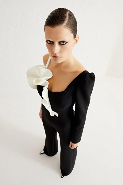 cercis Fırfırlı Yaka Tek Kollu Kadın Tulum