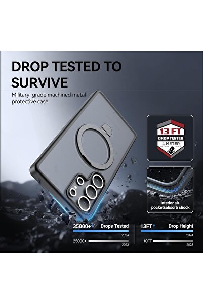 Raptic حافظة Galaxy S25 Ultra متوافقة مع Magsafe Raptic Air Stand Series غطاء حامل شفاف بلوري أسود