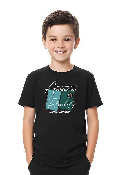 FYK KİDS Boy's Give up Text Printed Summer Top-Bottom Set