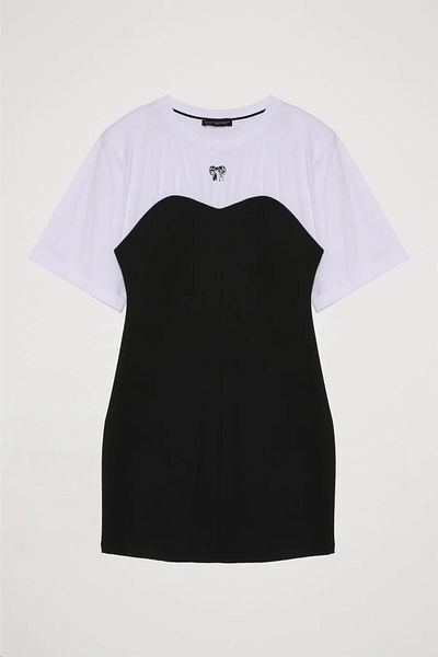 Quzu Rochie mini cu mânecă scurtă cu detaliu piept inimă neagră