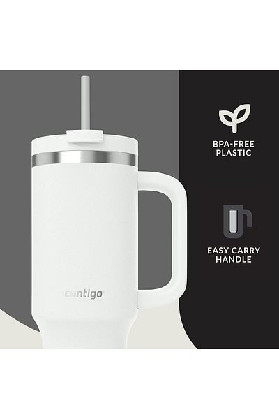 Contigo Thermos Cup with Handle - Tumbler - Stainless Steel - with Straw & Lid - 29 Hours Cold