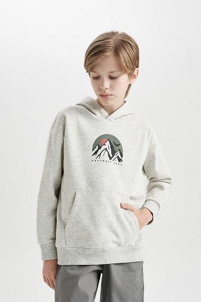 DeFacto Boy Oversize Printed Hooded Sweatshirt - D5387A824Wn