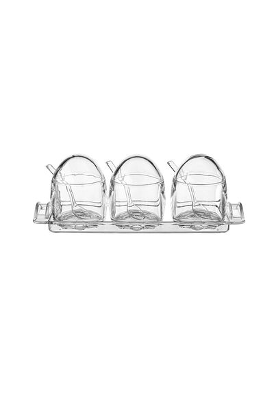 Dania 3-piece clear acrylic spice jar set with a spice holder