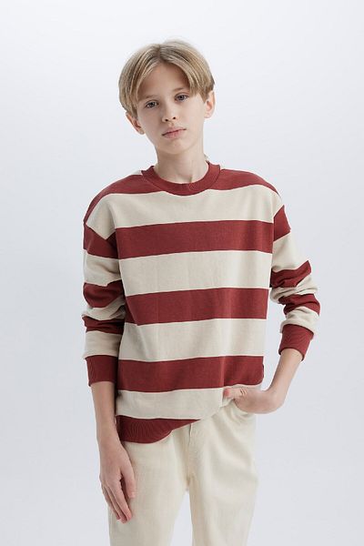 DeFacto Boy Oversize Wide Fit Crew Neck Striped Sweatshirt D5677A8