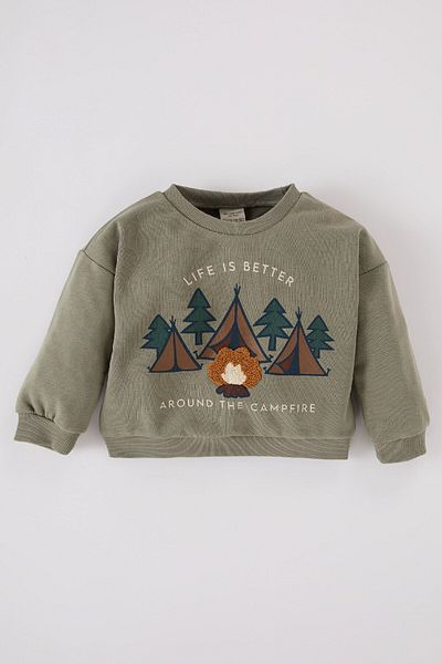 DeFacto Φούτερ Baby Boy Crew Neck Nature με εμπριμέ μαλακό γούνινο φούτερ D5642a524wn