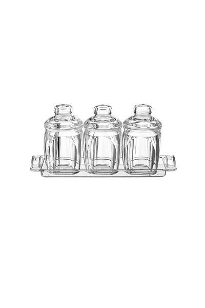 Dania 3-piece clear acrylic spice jar set with a spice holder