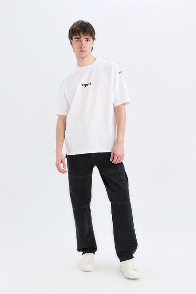 DeFacto 100 % Baumwolle, Oversize-T-Shirt mit weitem Schnitt, Rundhalsausschnitt und Rückenaufdruck, kurzärmelig, D5600ax25sp
