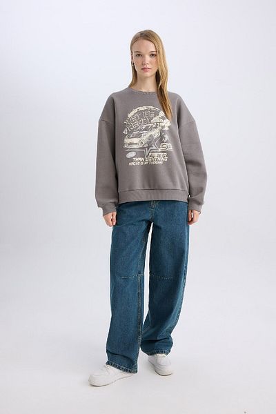 DeFacto Coool Oversize Wide Fit Crew Neck Printed Thick Sweatshirt D5385Ax24Au