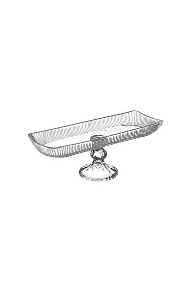 Dania Glass serving dish with an elegant design base, suitable for pastries, desserts, fruits, and all uses. Size: 38*15 cm.