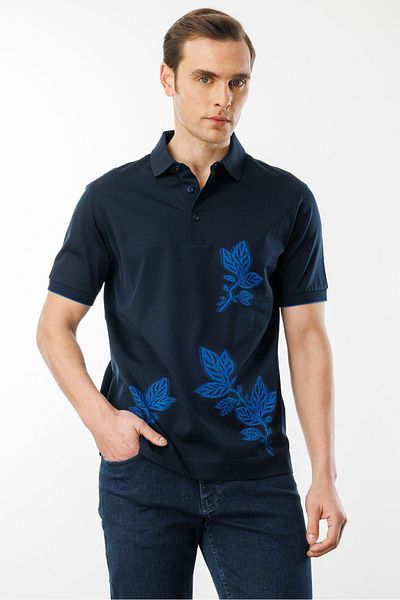 Desen Triko Ανδρικό μπλουζάκι Mercerized με γιακά πόλο μωβ (Navy Blue_6)