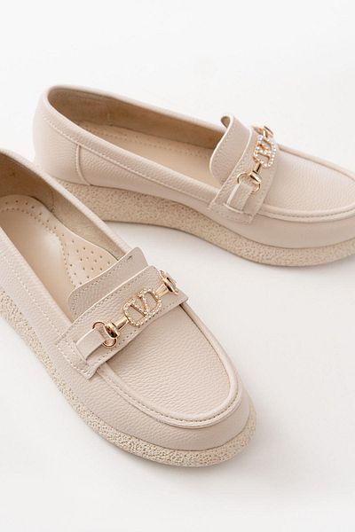 Aymood INF-150-01 Pantofi casual de damă cu accesorii din piatră bej