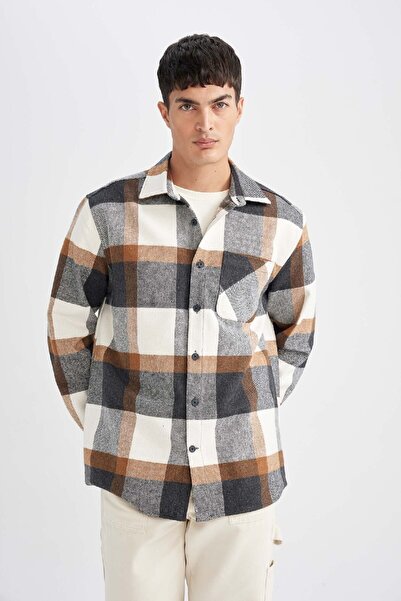 DeFacto Relax Fit kariertes Holzfäller-Flanell-Langarmshirt Y1704az24wn