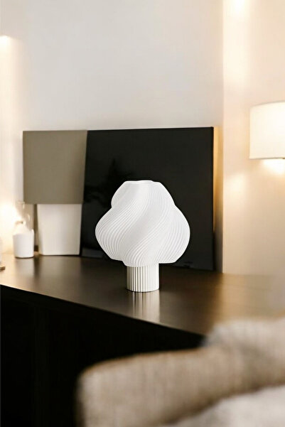 Ares Home Creamaura Modern Beyaz Abajur, Dekoratif Masa Lambası Yatak Odası, ...