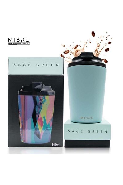 MIBRU 12OZ CEREAMIC INTERIOR CUP SAGE GREEN Mibru Ceramic Vacuum Insulated Mugs 350ml (12 oz)