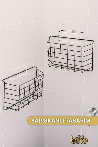 Bino Bathroom Organizer Shampoo Holder Set of 2 Shower Gel Organizer Adhesive Stainless Metal Shelf Black