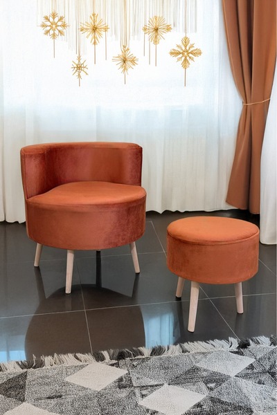 YAPKAR Çay Seti Tekli Koltuk Berjer Ve Puf Takımı Renkli (salon, Balkon, Ofis) 2 Li Takım