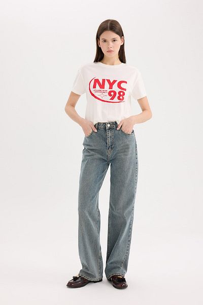 DeFacto 90's Wide Leg High Waist Long Jeans Washed Pants D6617Ax25Sp