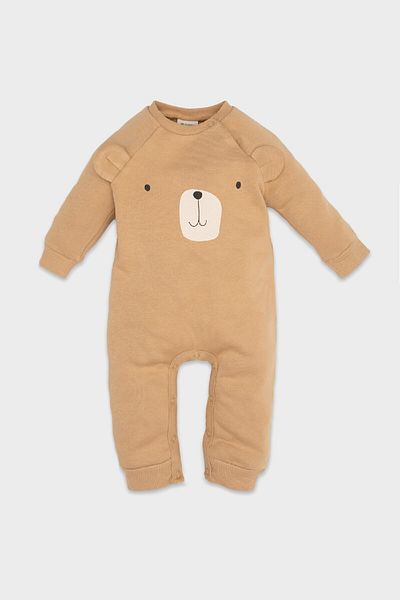 DeFacto Beige Long Sleeve Jumpsuit for Baby Boy - Animal Print, Button and Snap D6021A524Wn