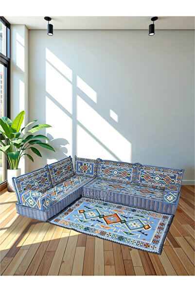 BAKIRÖZÜ HOME Şark Köşesi Takımı (20 CM MİNDER KALINLIĞI) Mavi Anadolu Modeli...