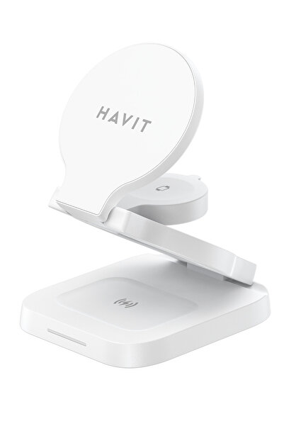 Havit W3038 Katlanabilir 3'ü 1 Arada Kablosuz Şarj Cihazı 15W - Beyaz