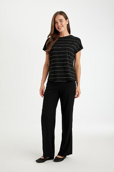 DeFacto Tricou cu mânecă scurtă cu dungi cu gât de ciclism cu ajustare normală D6036ax24au