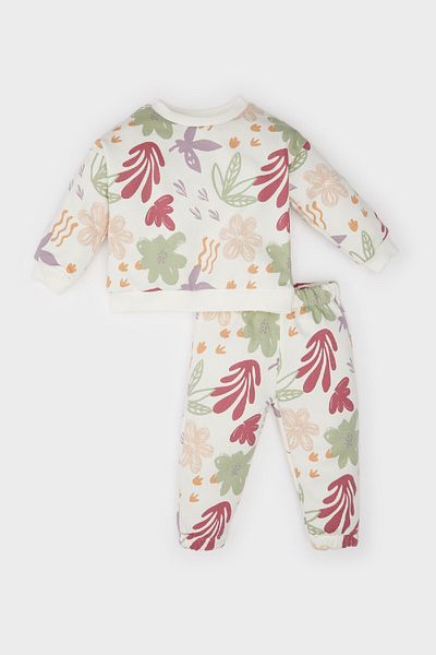 DeFacto Floral Print Crew Neck Sweatshirt and Elastic Waist for Baby Girl - D5167A524Wn